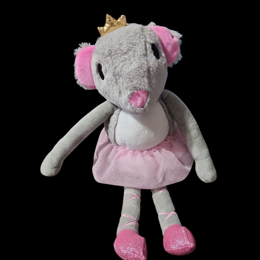Adorable Pink and Gray Stuffed Mouse Toy